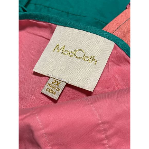 NWOT MODCLOTH | RARE Pink Green Full Swing Midi Skirt Dress fit flare 2X 20 22 - Picture 3 of 9